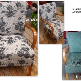 kuvioitu tuoli ennen ja jälkeen